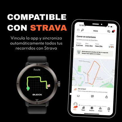 Smartwatch DM76 compatible con Strava - sincroniza recorridos automáticamente al celular